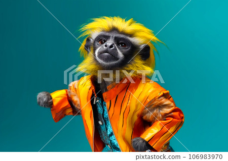 Heavy fun tamarin spotted anthropomorphic bright, Generative AI 106983970