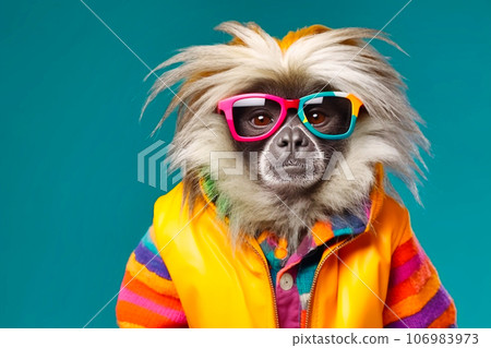 Heavy fun tamarin spotted anthropomorphic bright, Generative AI 106983973