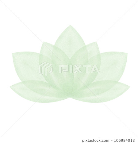 Abstract blooming green water lily. Hand drawn translucent lotus flower. Simply lotuses. Lotus icon, symbol. Watercolor stylized illustration for design, logo, label 106984018