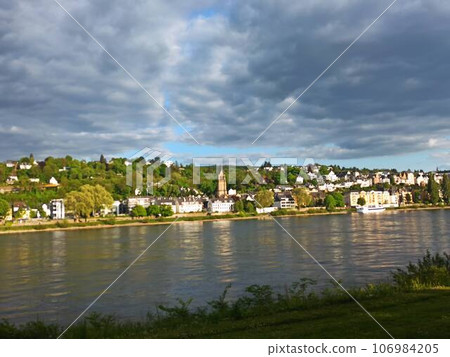A small German town on the river bank. Blurred focus as background. 106984205