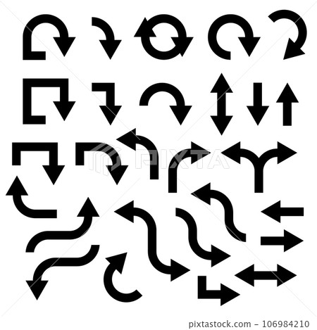 Black vector arrows set collection. Arrows icon in different directions on white background Black vector arrows set collection. Arrows icon in different directions on white background 106984210