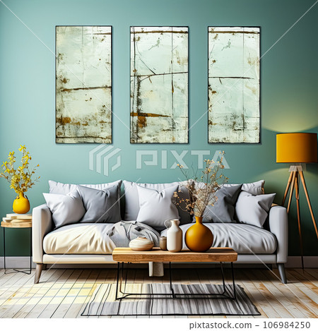Artful apartment decor Paintings showcased in a mockup setting 106984250