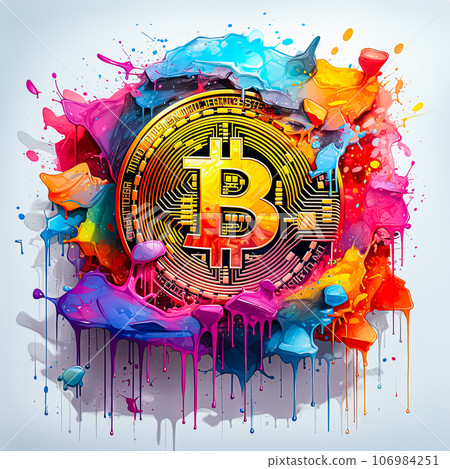 Bitcoin Illustration Watercolor Paints Creating Coin and Splashes Bitcoin Illustration Watercolor Paints Creating Coin and Splashes 106984251