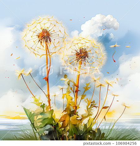 Abstract Dandelion Illustration Watercolor Paint Splatters Creating Colorful Background Abstract Dandelion Illustration Watercolor Paint Splatters Creating Colorful Background 106984256
