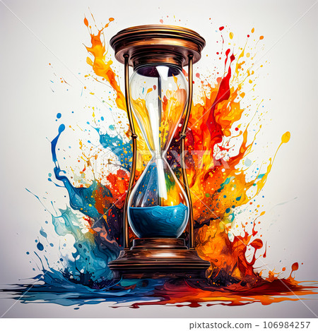 Aquatic art Paint splatters on hourglass Aquatic art Paint splatters on hourglass 106984257