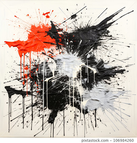 Background with dynamic splashes of black, red, and white paint Background with dynamic splashes of black, red, and white paint 106984260