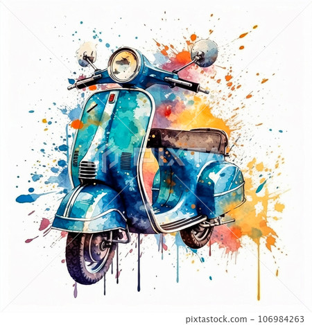 Dynamic Moped splatters on a multicolored canvas Dynamic Moped splatters on a multicolored canvas 106984263