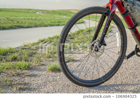 touring gravel bicycle on a bike trail between Fort Collins and Loveland, Colorado, in spring scenery 106984325