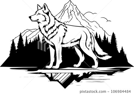 Fantastical and lovely wolf mountain vector art 106984484