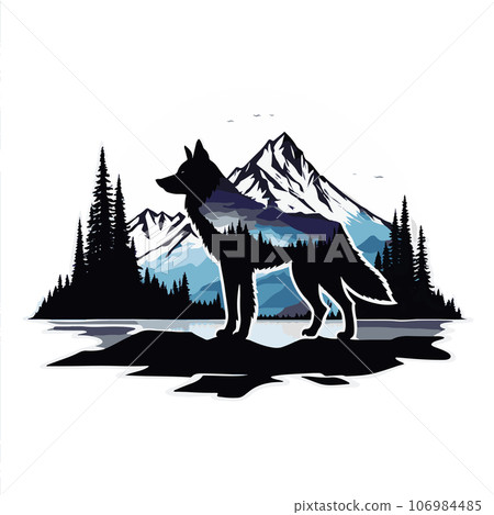 Beautiful lovely wolf mountain emblem vector art 106984485