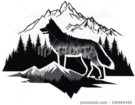 Fantastic and lovely wolf mountain vector art Fantastic and lovely wolf mountain vector art 106984489