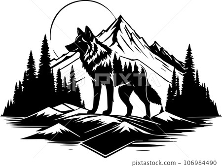 Incredible and lovely wolf mountain vector art 106984490