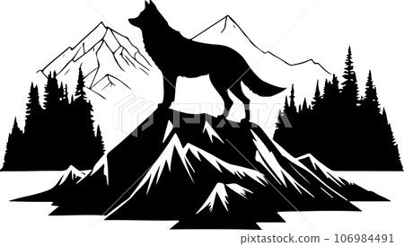 Excellent lovely wolf mountain emblem vector art 106984491