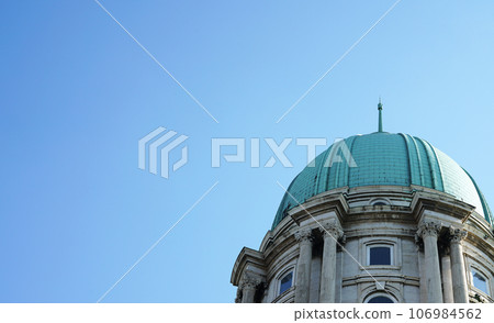 An anciant building top with the blue sky background, the picture took in Budapesht, Hungary 106984562