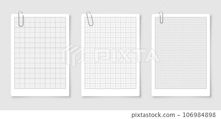 Sheet of graph paper with grid. Millimeter paper texture, geometric pattern. Gray lined blank for drawing, studying, technical engineering or scale measurement. Vector illustration Sheet of graph paper with grid. Millimeter paper texture, geometric pattern. Gray lined blank for drawing, studying, technical engineering or scale measurement. Vector illustration 106984898