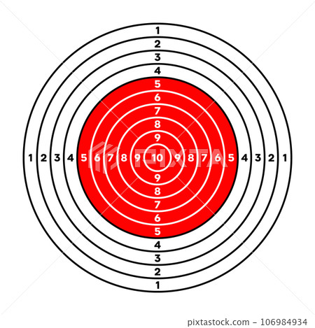 Shooting range paper target with divisions, marks and numbers. Archery, gun shooting practise and training, sport competition and hunting. Bullseye and aim. Vector illustration Shooting range paper target with divisions, marks and numbers. Archery, gun shooting practise and training, sport competition and hunting. Bullseye and aim. Vector illustration 106984934