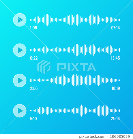 Voice, audio message, transparent speech bubbles. SMS text frame. Social media chat or messaging app conversation. Voice assistant, recorder. Sound wave pattern. Vector illustration 106985039