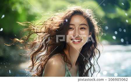 Smiling Asian woman AI generated image Smiling Asian woman AI generated image 106985062