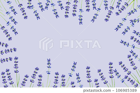 Watercolor frame with lavender illustration isolated on white background. Detail of beauty products and botany set, cosmetology and medicine. For designers, spa decoration, postcards, wrapping paper, 106985389