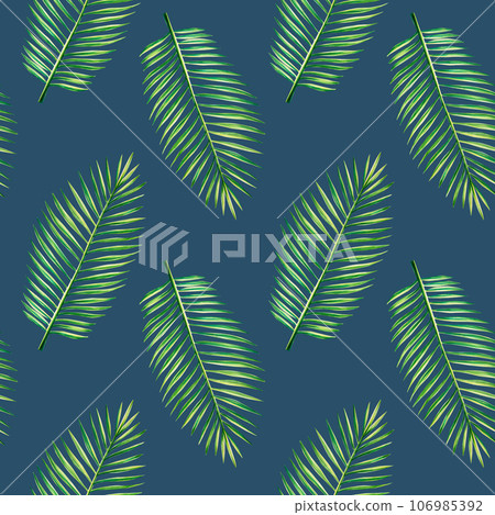 Watercolor seamless pattern with realistic tropical illustration of palm leafs isolated on white background. Beautiful botanical hand painted floral elements. For designers, spa decoration, postcards, Watercolor seamless pattern with realistic tropical illustration of palm leafs isolated on white background. Beautiful botanical hand painted floral elements. For designers, spa decoration, postcards, 106985392