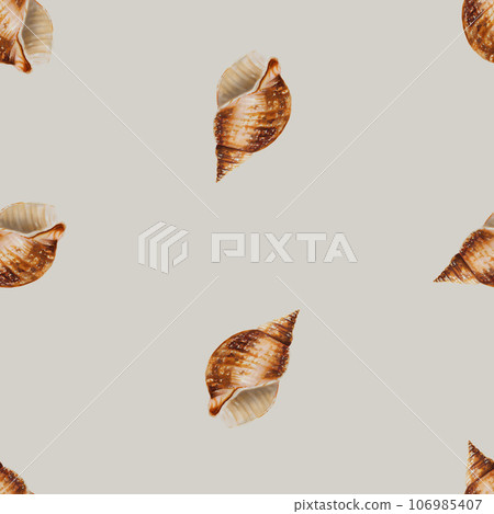 Watercolor seamless pattern with shells. Hand painting clipart underwater life objects on a white isolated background. For designers, decoration, postcards, wrapping paper, scrapbooking, covers, Watercolor seamless pattern with shells. Hand painting clipart underwater life objects on a white isolated background. For designers, decoration, postcards, wrapping paper, scrapbooking, covers, 106985407