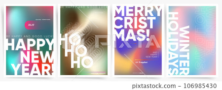 Set of Gradient Grid Christmas and New Year Poster Templates with Vibrant Winter Hues and Elegant Typography for Festive Events and Greetings. Christmas Holidays Modern Gradient Aesthetic Collection.  106985430