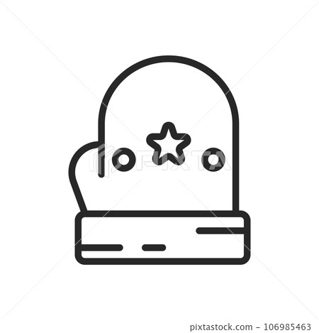 Festive Mitten Icon. Vector Outline Editable Isolated Sign of a Cute Winter Glove with New Year Decoration, Symbolizing Warmth, Christmas and New Year Holiday Celebrations. 106985463