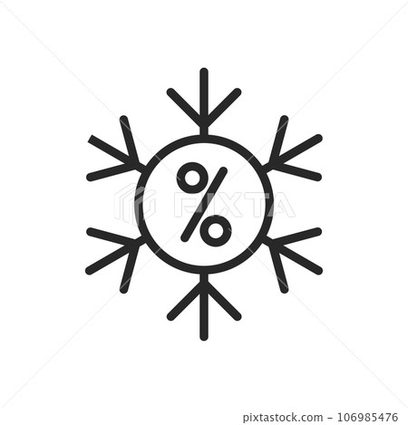 Snowflake Sale Icon. Vector Outline Editable Isolated Sign of a Snowflake with a Percentage Sign, Symbolizing Winter Discounts and Special Offers. 106985476