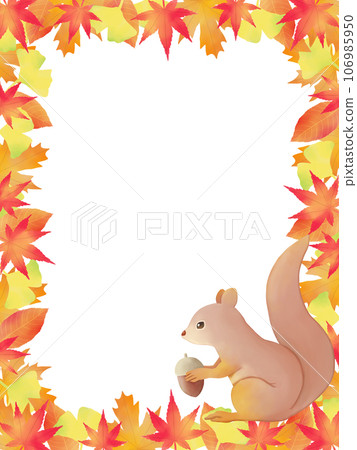 Squirrel holding an acorn Autumn leaves frame vertical Squirrel holding an acorn Autumn leaves frame vertical 106985950