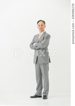 Business male profile white background arms folded Business male profile white background arms folded 106986230