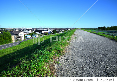 從荒川下游的荒川河岸向埼玉新都心方向眺望 106986561