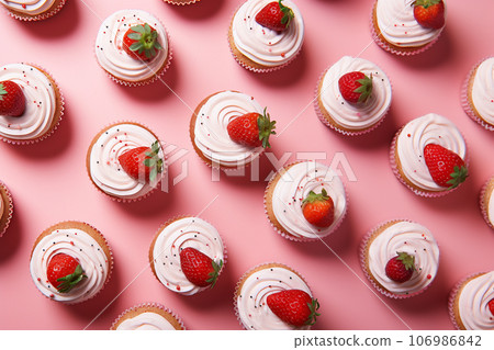 strawberry cakes background [AI generated image] 106986842