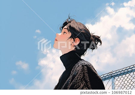 Woman looking up at the sky AI image 106987012