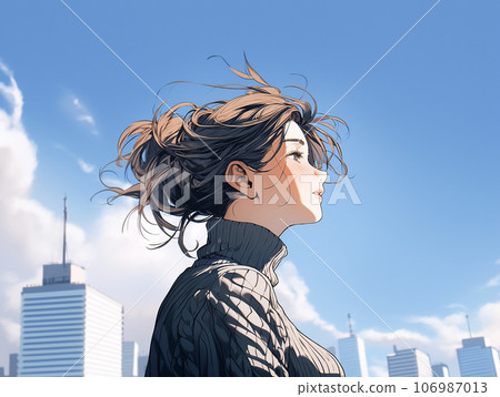 Woman looking up at the sky AI image 106987013