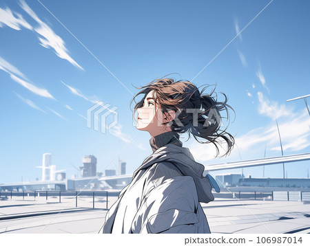 Woman looking up at the sky AI image Woman looking up at the sky AI image 106987014