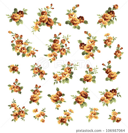 用經典形象繪製的玫瑰花素材， 106987064