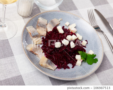 Appetizing beetroot with cheese and herring Appetizing beetroot with cheese and herring 106987513