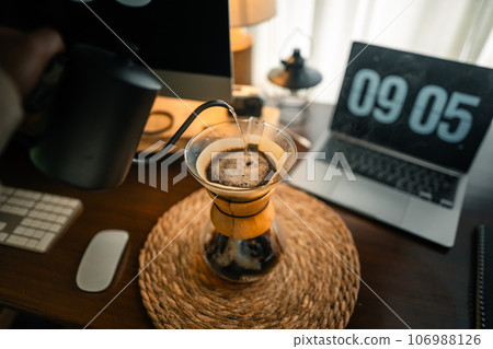 Drip coffee on the table in the house 106988126