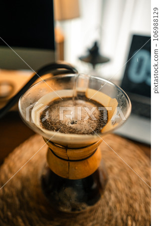 Drip coffee on the table in the house 106988129