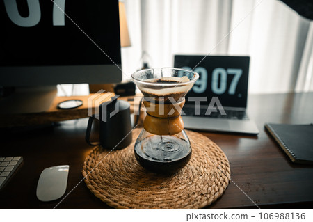 Drip coffee on the table in the house 106988136