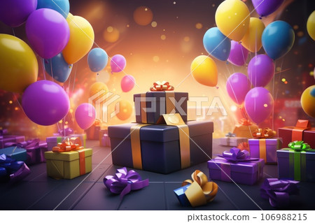 a Black Friday shopping sale, with balloons, gifts, . Generative AI 106988215