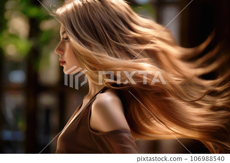 Dynamic and shiny hair of a young Asian woman walking in the city <Image generation AI> Dynamic and shiny hair of a young Asian woman walking in the city <Image generation AI> 106988540