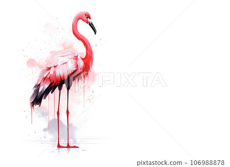 Painting of flamingo on white background. Bird. Wildlife Animals. Illustration, Generative AI. Painting of flamingo on white background. Bird. Wildlife Animals. Illustration, Generative AI. 106988878
