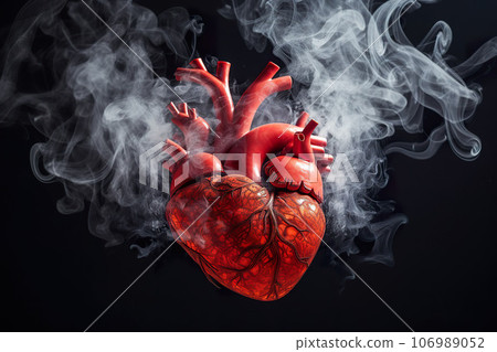 Heart in the smoke on black background. Generative AI. Heart in the smoke on black background. Generative AI. 106989052