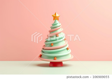 3D illustration of Christmas tree on pastel background. Generative AI. 106989055