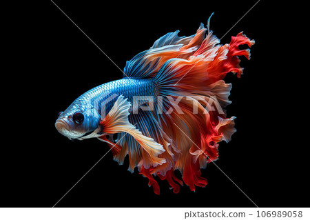 Siamese fighting fish isolated on black background. Generative AI. 106989058
