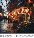 Chinese lanterns on the street with lights, cozy atmosphere on new year 106989202