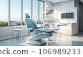modern dental office interior with blue chair and equipment 106989233