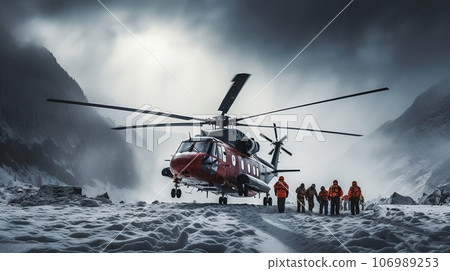 Helicopter in the mountains. Conceptual image. 106989253