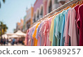 Row of colorful clothes hanging in street market in a sunny day 106989257